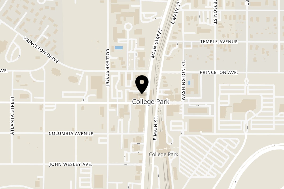 Map showing the location of Virgil's Gullah Kitchen & Bar College Park on 3721 Main St in College Park