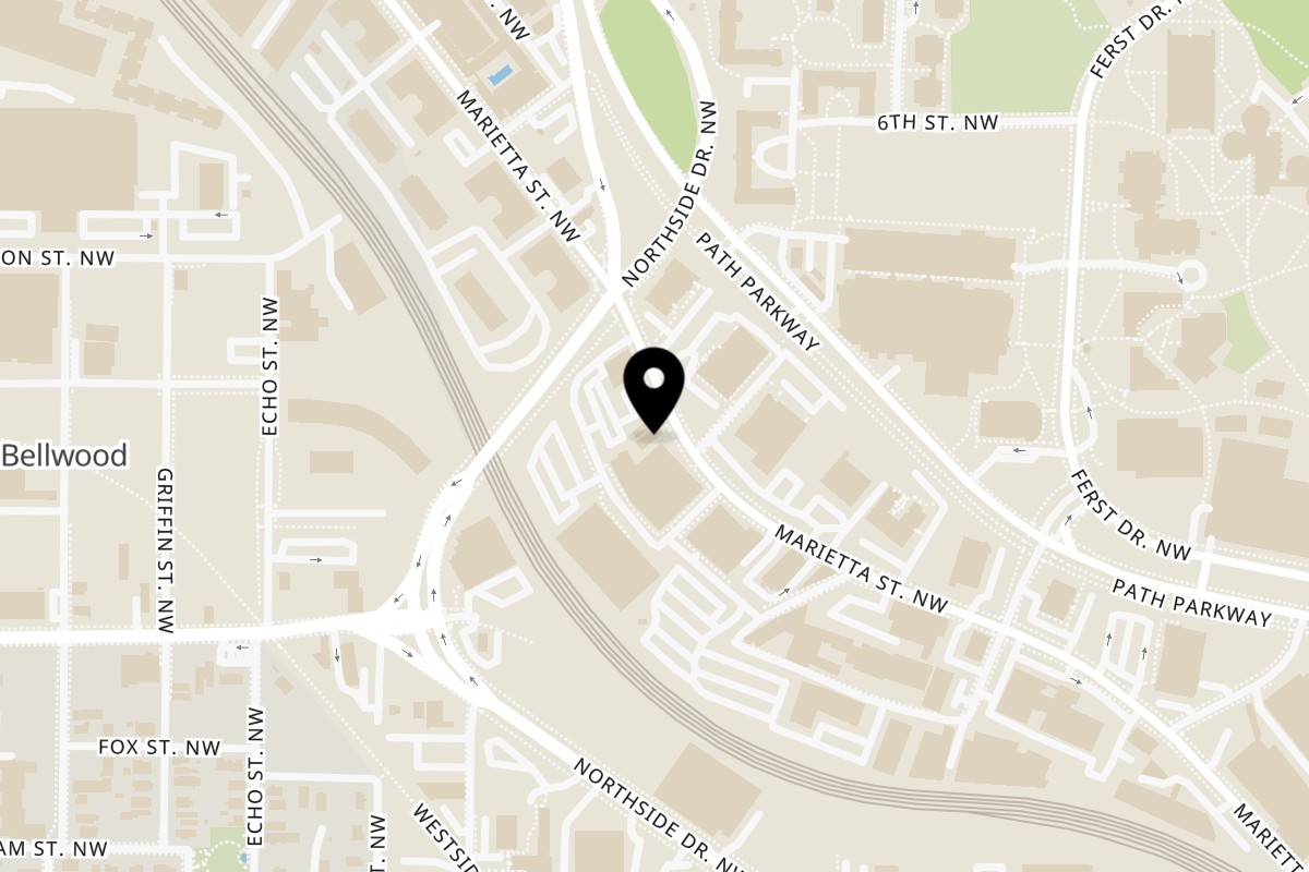 Map showing the location of Virgil's Gullah Kitchen & Bar West Midtown on 822 Marietta St NW in Atlanta